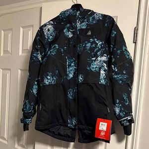 Women's Black and Blue Floral Ski Jacket